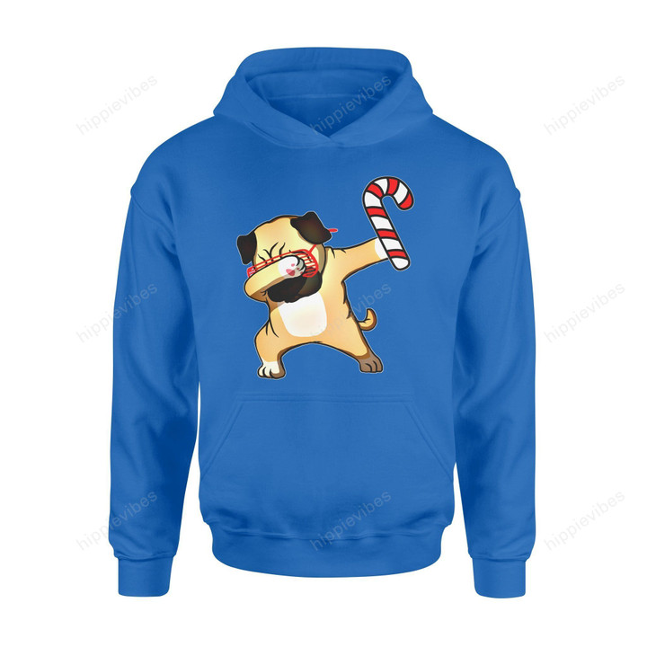 Dog Christmas Gift Idea Dabbing Pug Puppy Candy Cane Dance T-Shirt - Standard Hoodie S / Royal