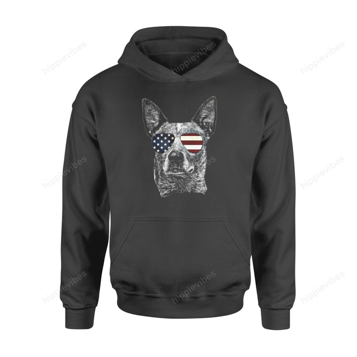 Dog Gift Idea Australian Cattle Usa Flag Merica T-Shirt - Standard Hoodie S / Black Dreamship