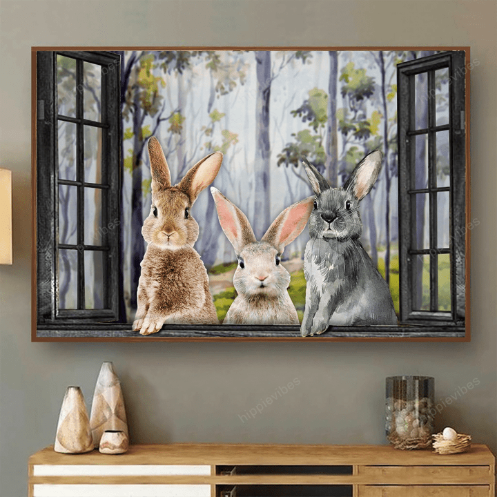 Three Rabbits By The Window Poster & Canvas