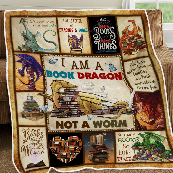 I Am A Book Dragon Quilt Blanket
