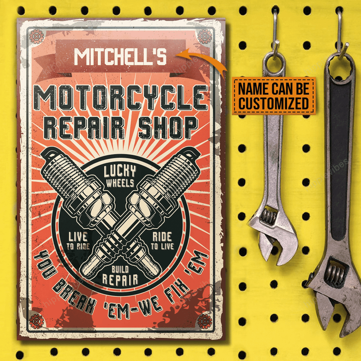 Personalized Motorcycle Repair Shop Lucky Classic Metal Signs