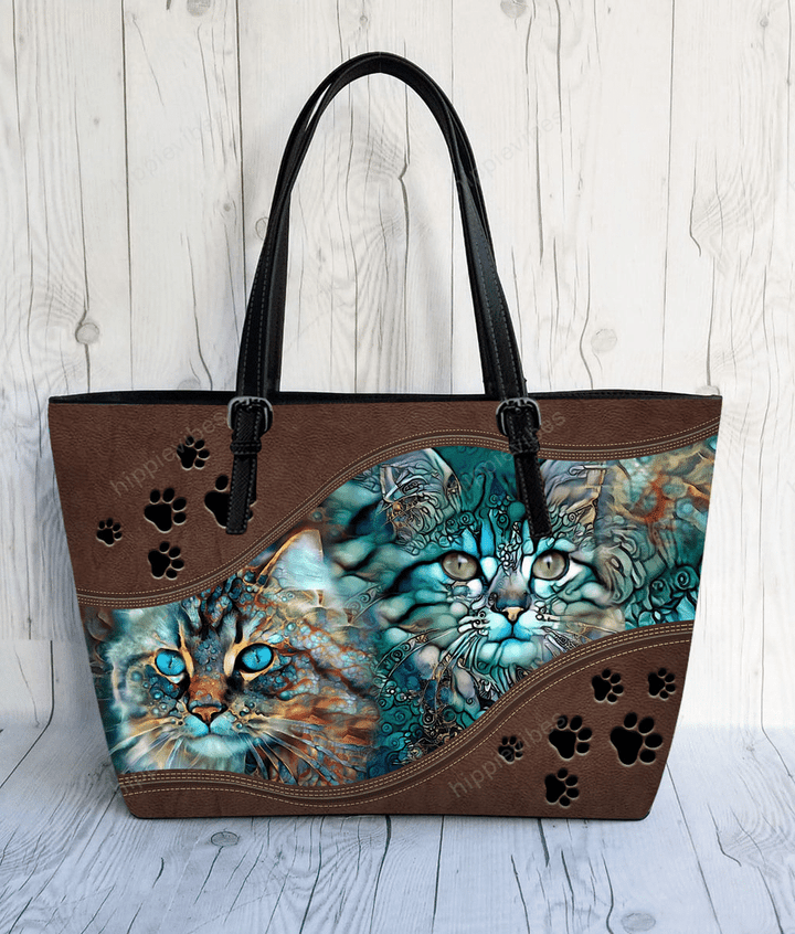Cat Abstract Leather Tote Bag