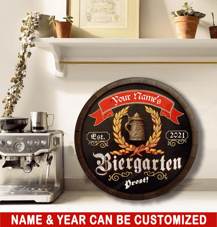 Custom Biergarten Round Wood Sign For Beer Lovers, Beer Garden Decor