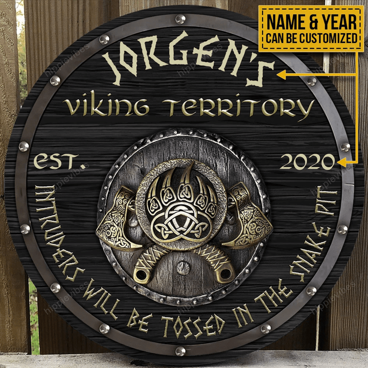 Personalized Viking Territory Intruders Will Be Tossed Customized Wood Circle Sign