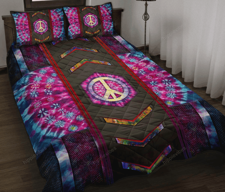 Hippie Tie Dye Pattern Quilt Bed Set