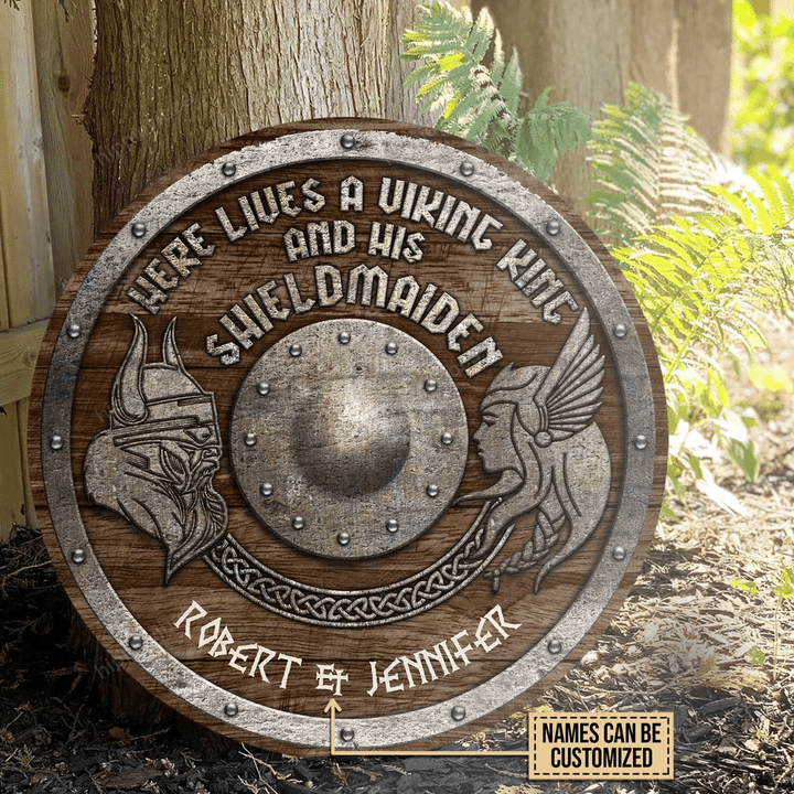 Personalized Viking King Shield Maiden Customized Wood Circle Sign