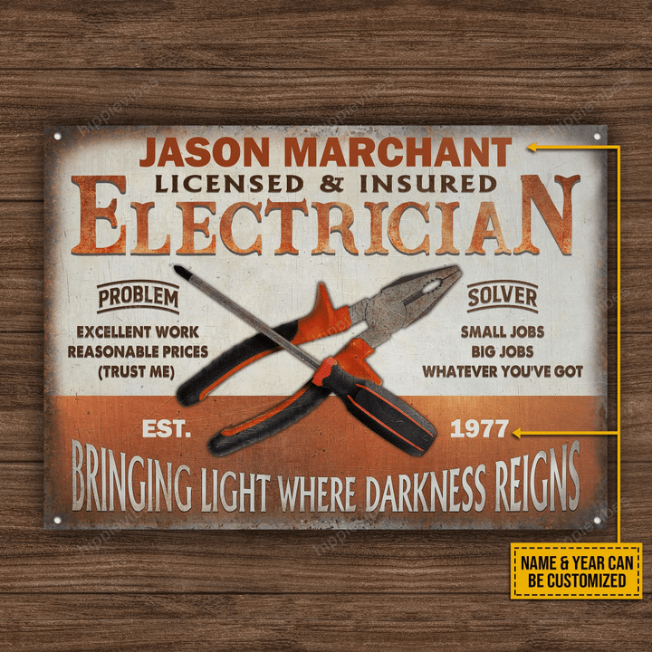 Personalized Electrician Copper Bringing Light Customized Classic Metal Signs
