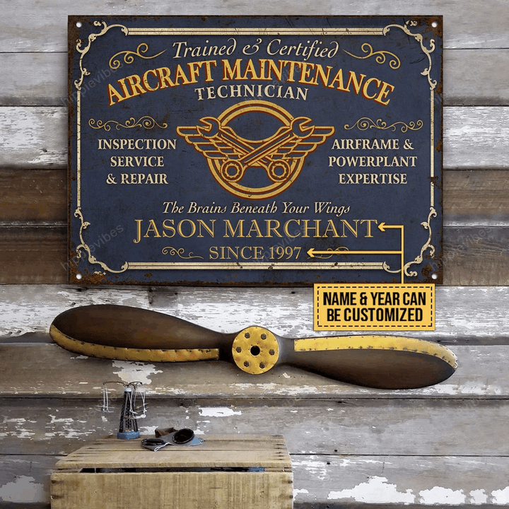 Personalized Aircraft Maintenance Trained Customized Classic Metal Signs