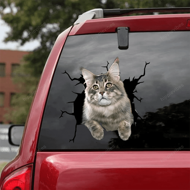 Maine Coon Cat Crack Car Sticker 02
