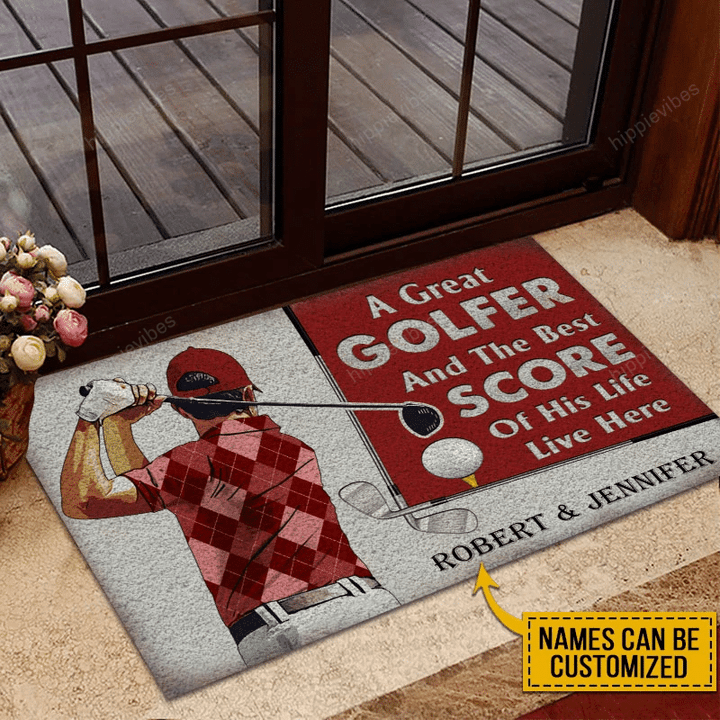 Personalized Golf Couple Golfer Best Score Live Customized Doormat