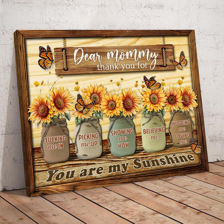 Mother's Day Personalized Canvas Print Sunflower Vase Thank you Mom You are my sunshine
