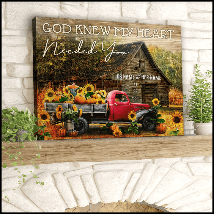 Vintage Farm Truck And Old Barn Custom Name And Date God Knew My Heart Needed You Gift For Couple Gift For Her Gift For Him Farm Farmer Farmhouse Wall Art Decor