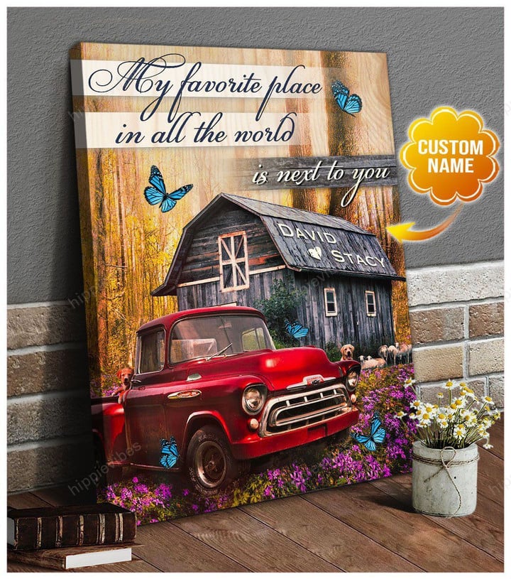 Personalized Canvas Red Truck Farmhouse Decor My favorite place is all the world