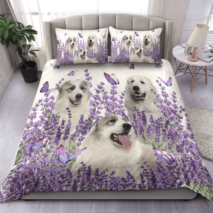 Great Pyrenees Purple Flower Bedding Set