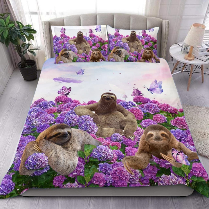 Sloth Hydrangea Flower Bedding Set - RE