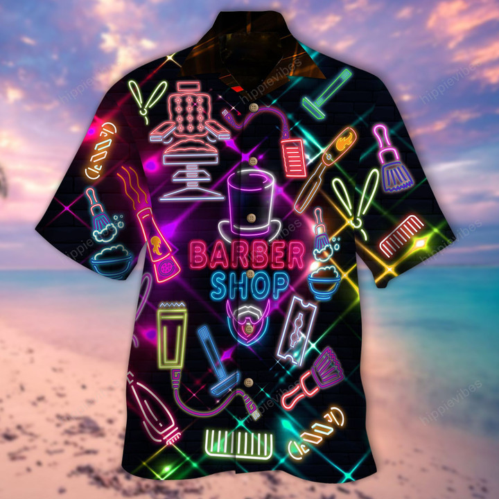 Look Into Neon Barber Shop Unisex Hawaiian Shirt - RE