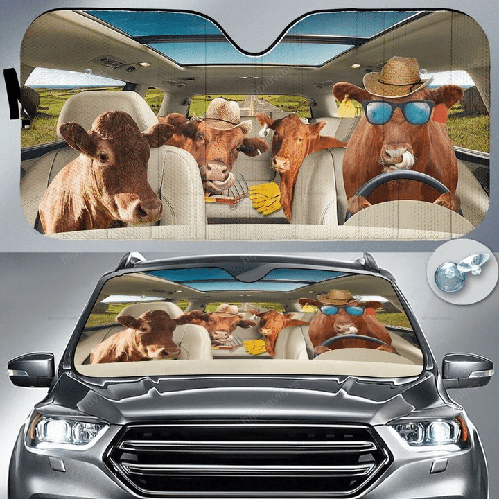 Red Angus Cattle Lovers Country Road Car Auto Sunshade AV0001438