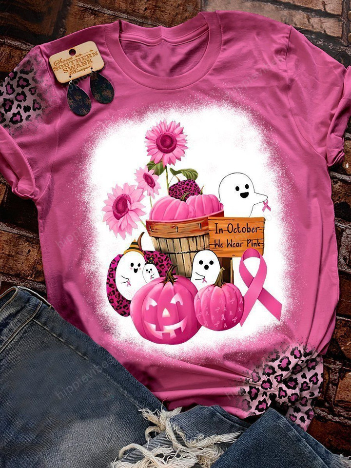 In October We Wear Pink Tie Dye Boo Print Short Sleeve T-shirt