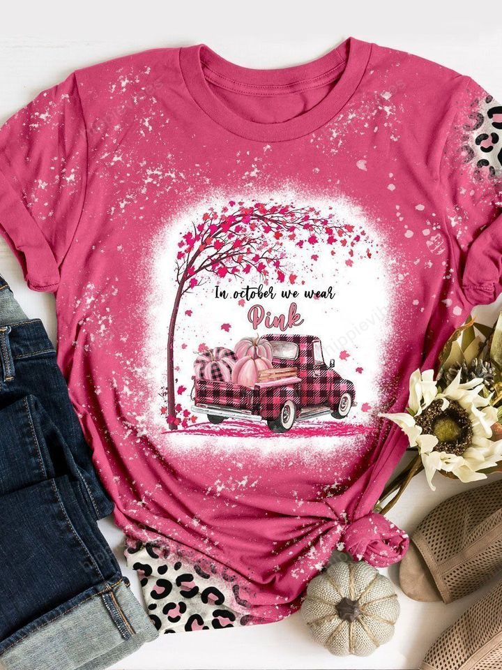 In October We Wear Pink Truck Print Short Sleeve T-shirt
