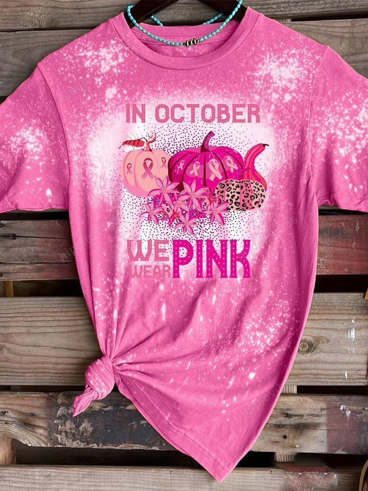 In October We Wear Pink Tie Dye Print Short Sleeve T-shirt