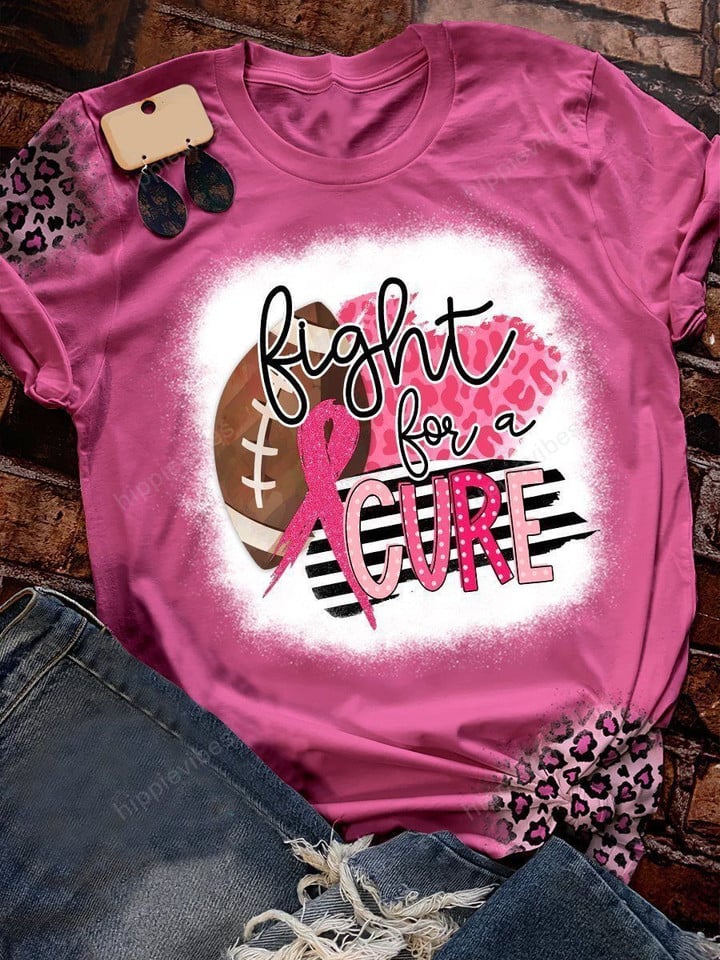 Fight For Cure Pink October Print Short Sleeve T-shirt