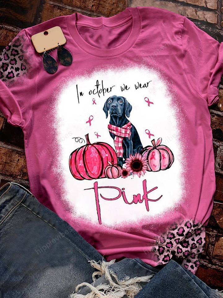 In October We Wear Pink Bleached Dog Print Short Sleeve T-shirt