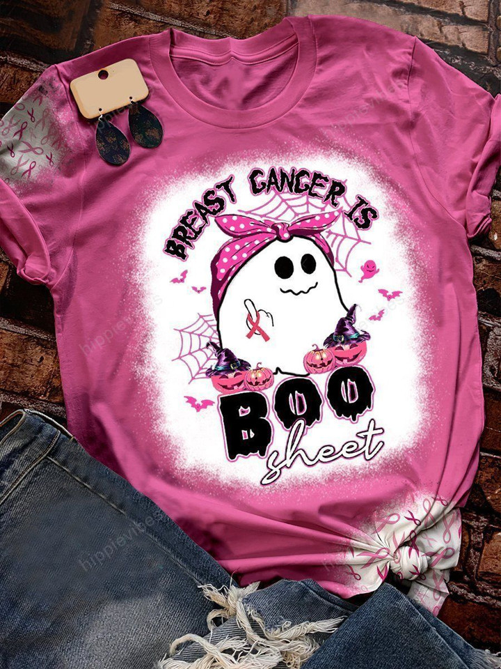 Breast Cancer Is Boo Shit Print Short Sleeve T-shirt