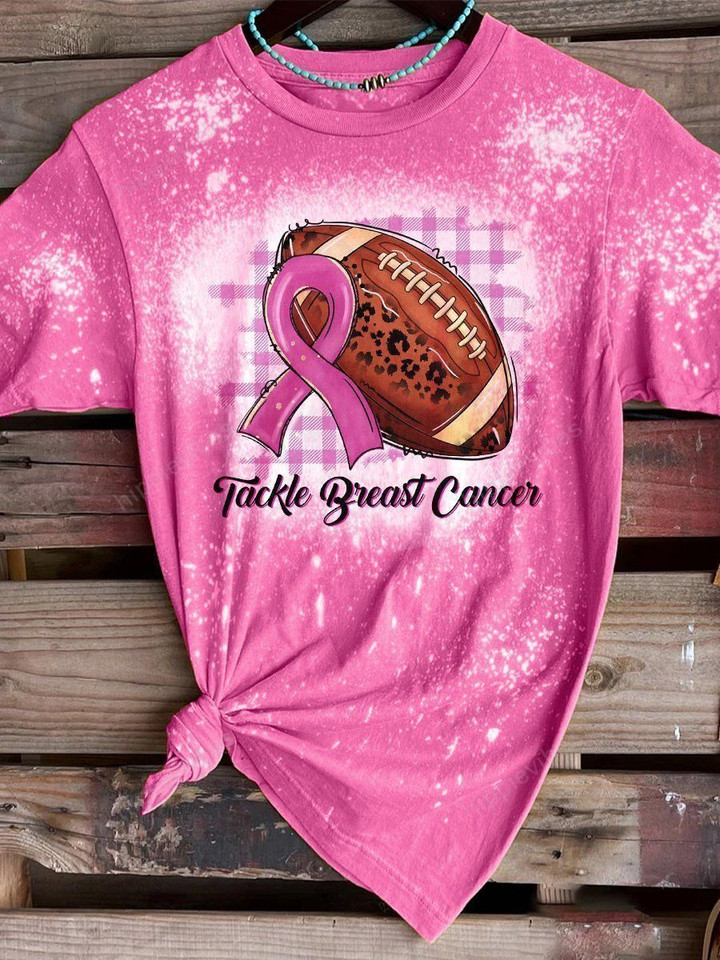 Tackle Breast Cancer Print Short Sleeve T-shirt