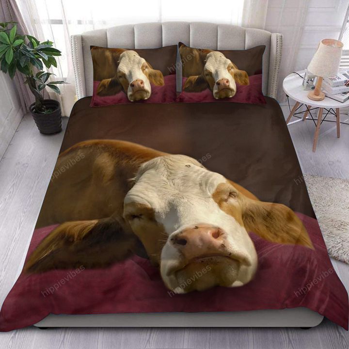 Cute Cow Sleeping 3D All Over Printed Bedding Set