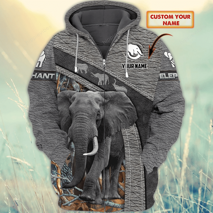 Elephant 3D All Over Printed Custom Zip Hoodie