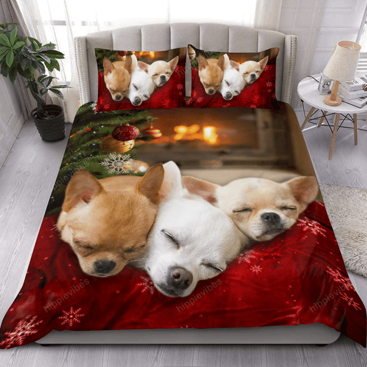 Chihuahua Sleeping Christmas Over Printed Bedding Set