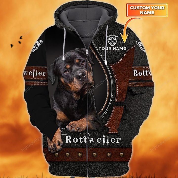 Rottweiler 3D All Over Printed Custom Zip Hoodie