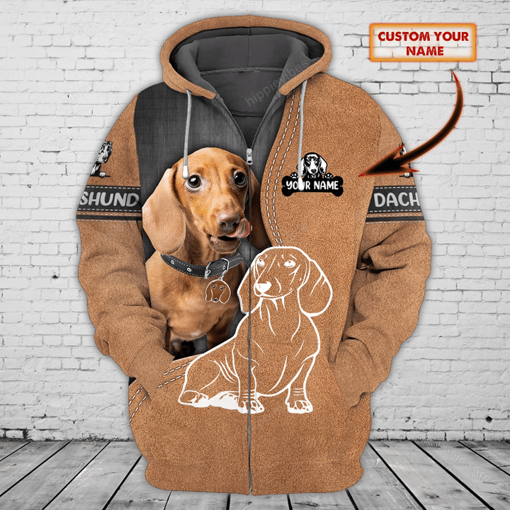 Dachshund v3 Personalized Name 3d Zip Hoodie