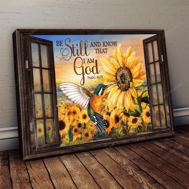 Hummingbird and Sunflower Be still and know that I am God Landscape Canvas
