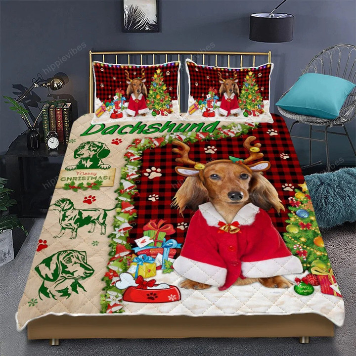 Christmas Dachshund Quilt Bed Set