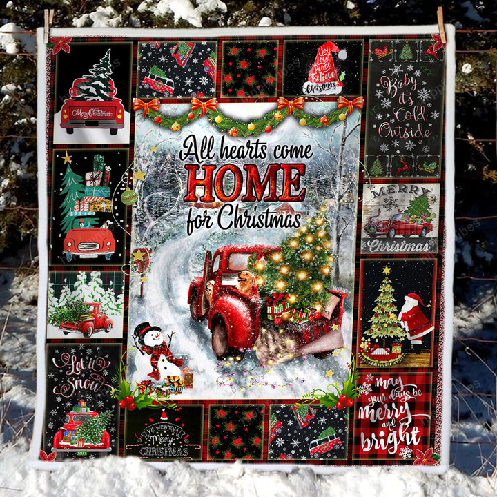 All Hearts Come Home For Christmas Quilt And Sherpa Blanket