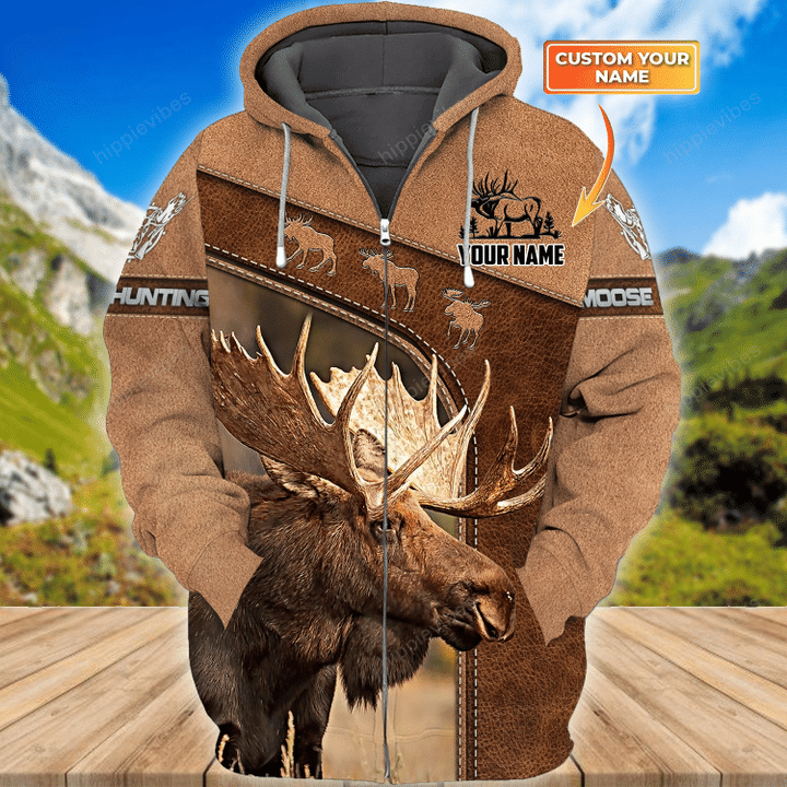 Moose Hunting v2 Personalized Name 3D All Over Printed Hoodie