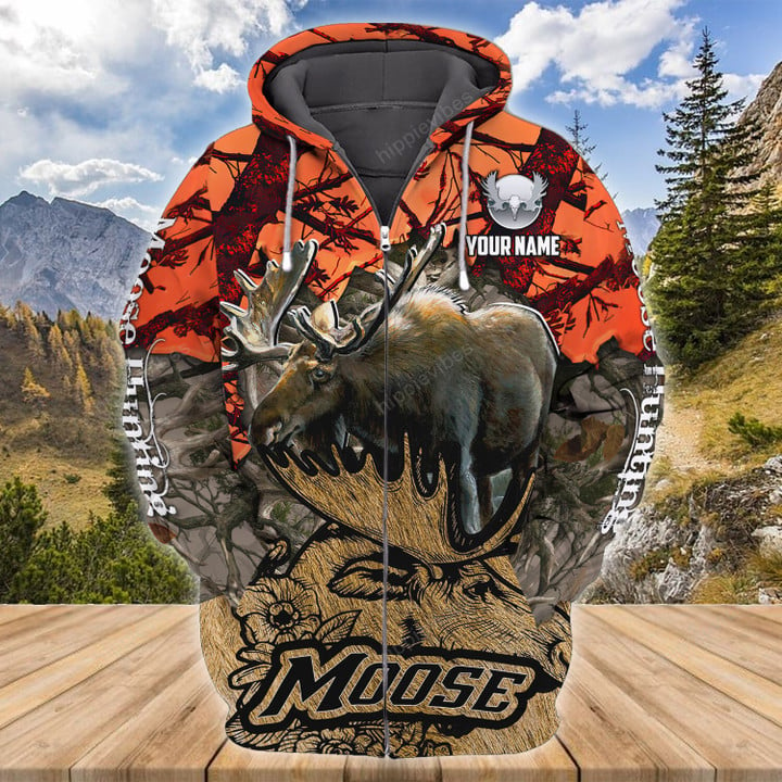 Moose Hunter V7 3D All Over Printed Custom Zip Hoodie