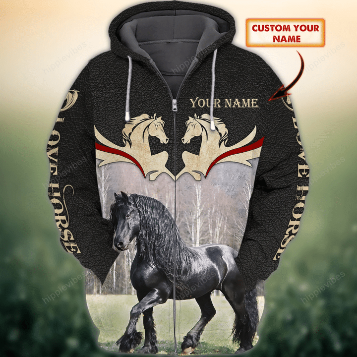 Horse Lovers Personalized Name 3D Zipper Hoodie