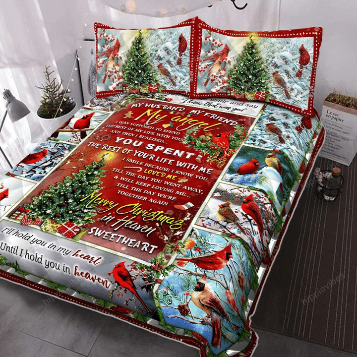 Cardinal Quilt Bed Set My Angel Husband Merry Christmas In Heaven