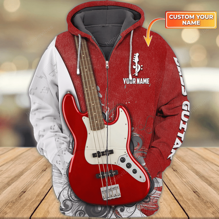 Bass Guitar v3 Personalized Name 3D Zip hoodie