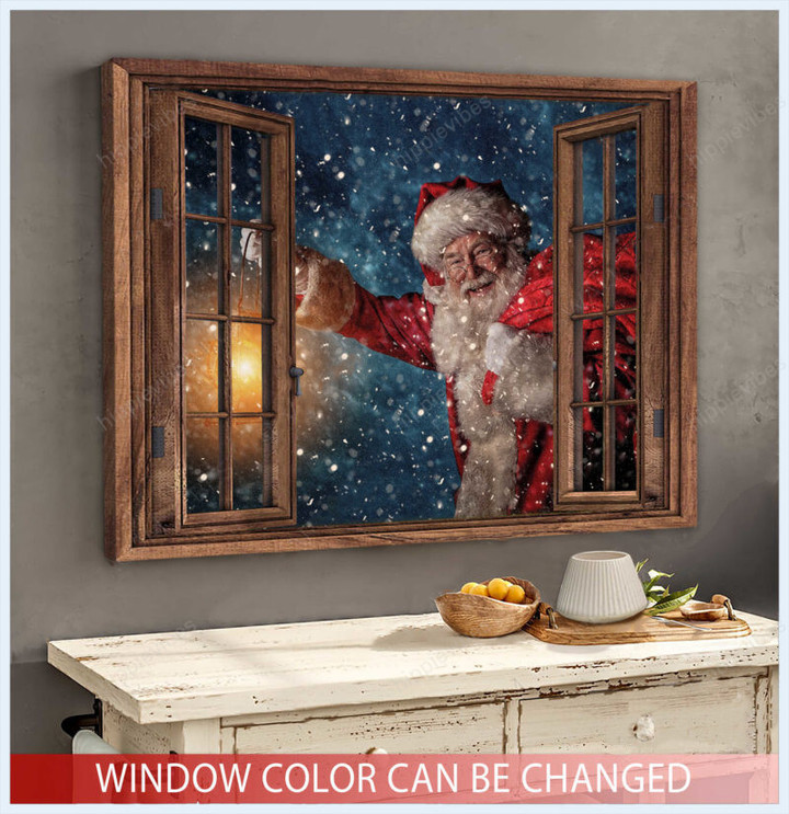 Santa Through Window Wrapped Canvas