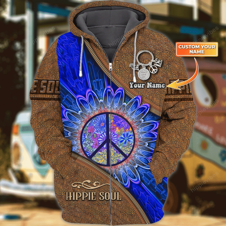 Hippie Personalized Name 3D Zip Hoodie