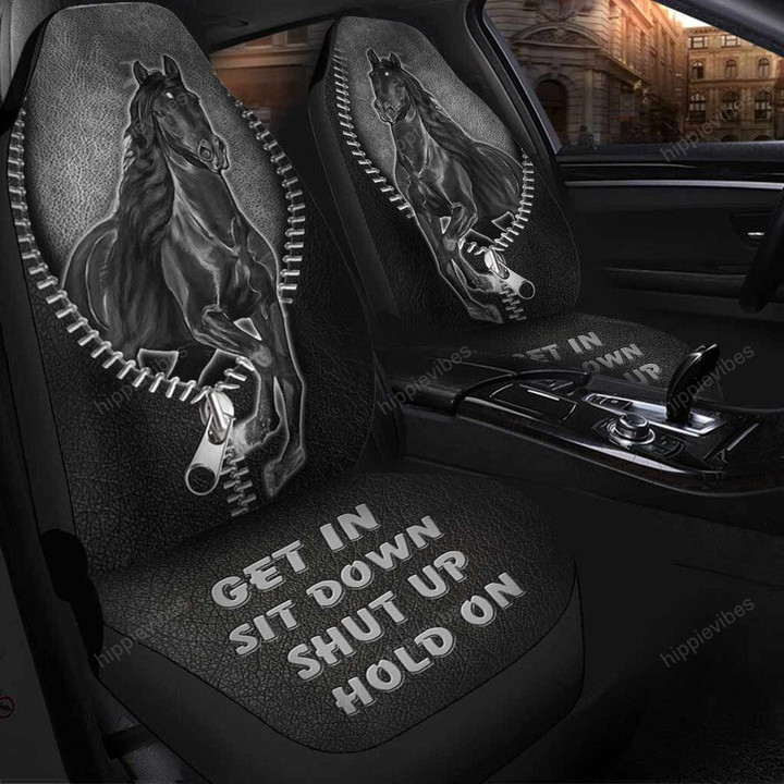 Horse V6 With Leather Pattern Print Car Seat Covers