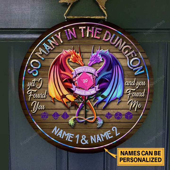 So Many In The Dungeon Couple Dragon Custom Round Wood Sign