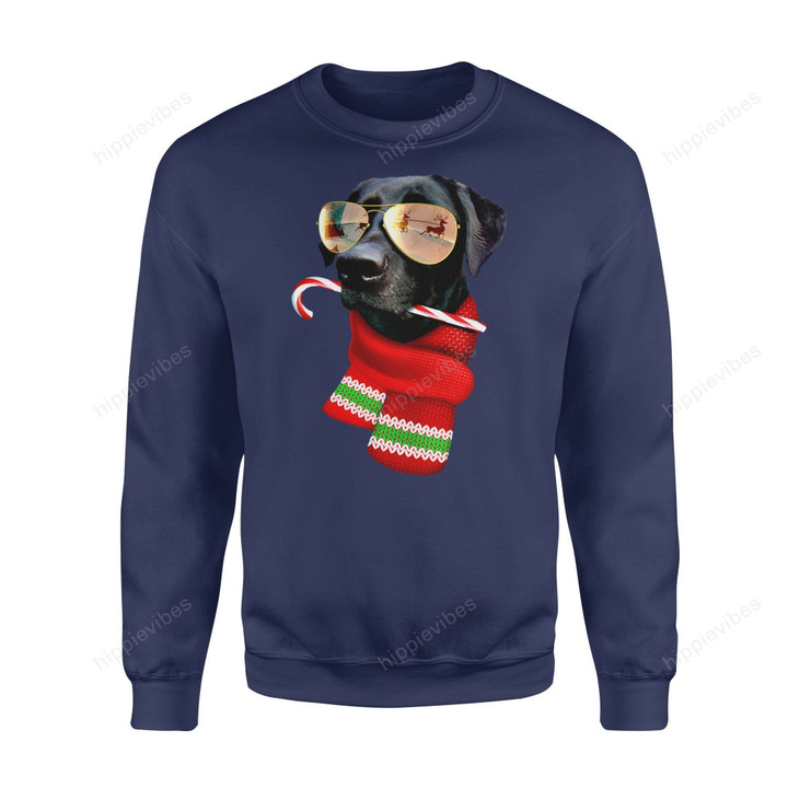 Dog Christmas Gift Idea Labrador Lovers Lab Sunglasses T-Shirt - Standard Fleece Sweatshirt S / Navy