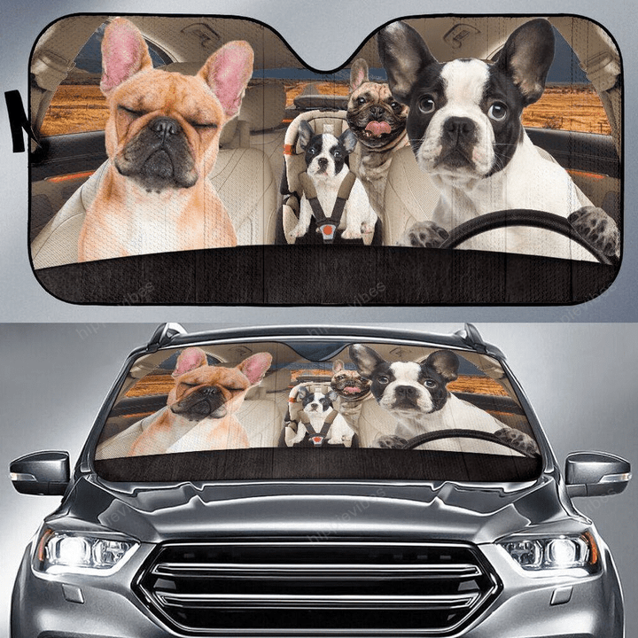 French Bulldog Family Driving Car Sunshade 57 X 27.5