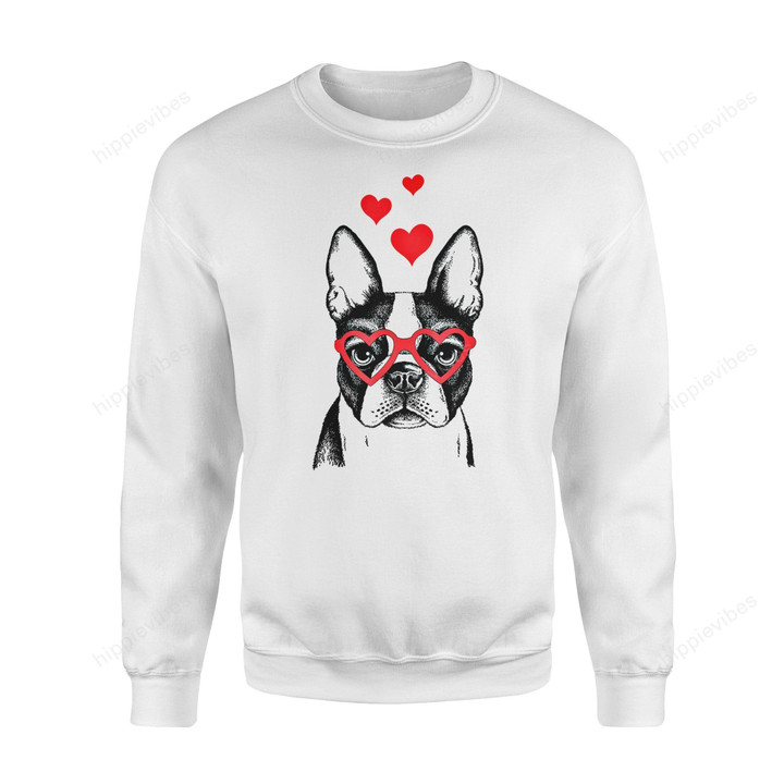 Dog Gift Idea American Boston Terrier Funny Cute Valentine Heart T-Shirt - Standard Fleece