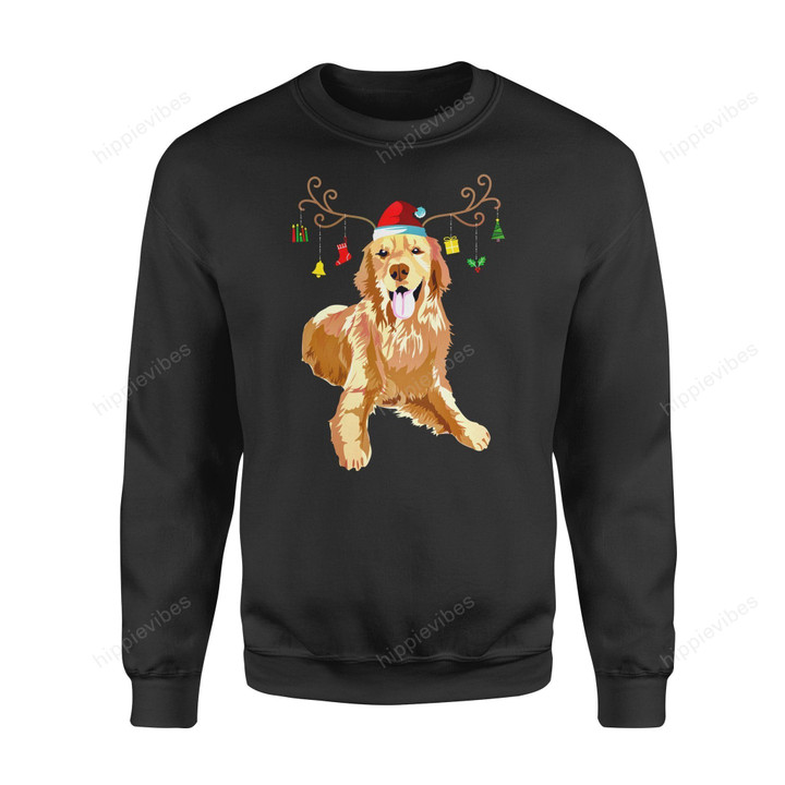 Dog Christmas Gift Idea Golden Retriever Antlers Lover T-Shirt - Standard Fleece Sweatshirt S /