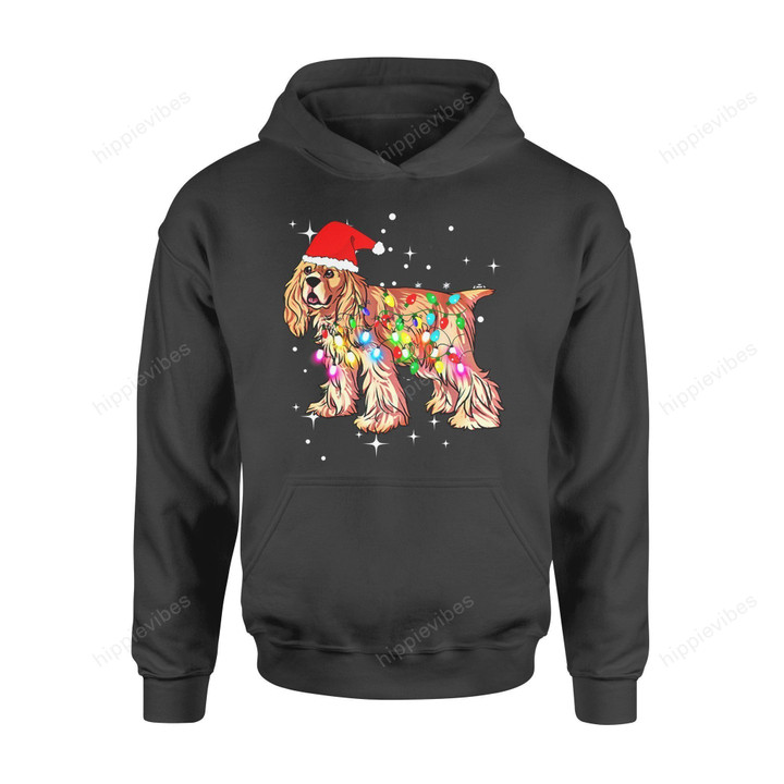 Dog Christmas Gift Idea Lights Cocker Spaniel T-Shirt - Standard Hoodie S / Black Dreamship